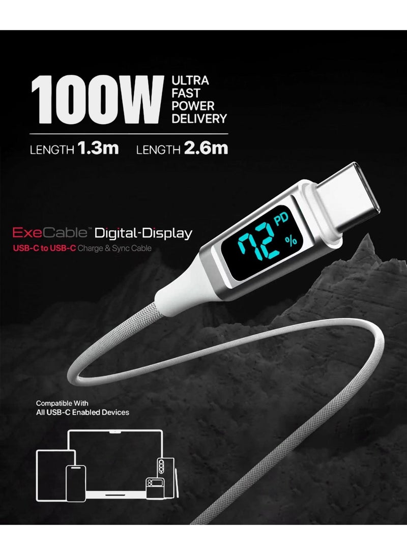 MICRODIA 【MICRODIA】 ExeCable 100W USB-C to USB-C Fast Charge Cable with Digital LCD Display, Kevlar Braided (1.3m / 2.6m) - Navy - Image 4